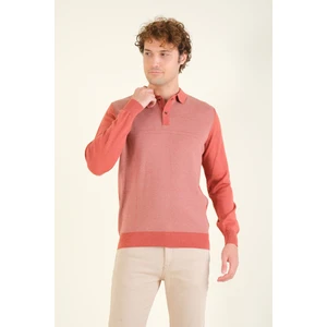 Erkek Desenli Polo Yaka Kazak Kiremit