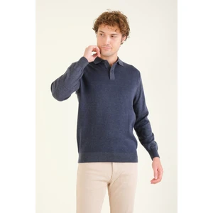 Erkek Desenli Polo Yaka Kazak Indigo