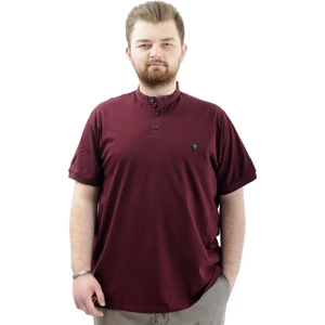 Büyük Beden Erkek Tişört Düğmeli Hakim Yaka T-Shirt U24339 Mürdüm