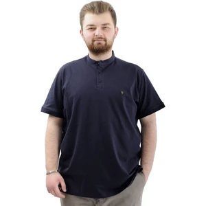 Büyük Beden Erkek Tişört Düğmeli Hakim Yaka T-Shirt U24339 Lacivert
