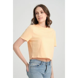 Crop %100 Pamuk Basic T-Shirt Şeftali