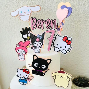 Cake Topper Kuromi Karakterleri Temalı Kız Çocuk Doğum Günü 3 Boyutlu Isme Özel Pasta Parti Süsü Seti