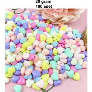 20 gr (100 Adet) Şeker Rengi Akrilik Kalp Boncuklar Renkli Karışık Plastik Pastel Boncuklar Ara Boncuk Kalp Şekilli Kolye Bilezik Için