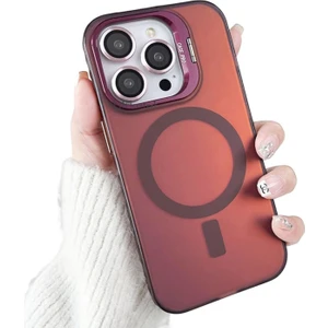 M.tk moveteck Iphone 15 Pro Max Kılıf Mat Renkli Magsafe Lens Standlı Rainbow Hologramlı Wireless Şarj Destekli