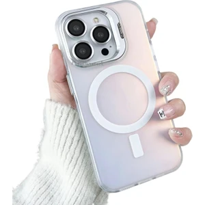 M.tk moveteck Iphone 15 Pro Max Kılıf Mat Renkli Magsafe Lens Standlı Rainbow Hologramlı Wireless Şarj Destekli