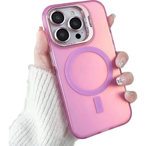 M.tk moveteck Iphone 15 Pro Max Kılıf Mat Renkli Magsafe Lens Standlı Rainbow Hologramlı Wireless Şarj Destekli