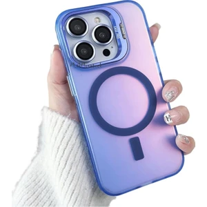 M.tk moveteck Iphone 15 Pro Max Kılıf Mat Renkli Magsafe Lens Standlı Rainbow Hologramlı Wireless Şarj Destekli