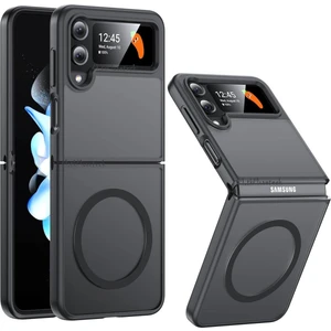 MTK Moveteck Samsung Galaxy Z Flip 4 Kılıf Kamera Çıkıntılı Mat Magsafe Wireless Şarj Destekli Siyah Renkli Hassas Butonlu Kapak