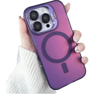 M.tk moveteck Iphone 15 Pro Max Kılıf Mat Renkli Magsafe Lens Standlı Rainbow Hologramlı Wireless Şarj Destekli