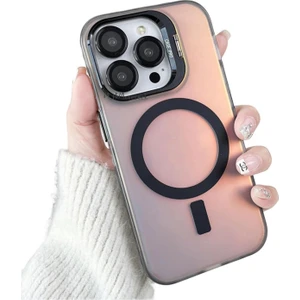 M.tk moveteck Iphone 15 Pro Max Kılıf Mat Renkli Magsafe Lens Standlı Rainbow Hologramlı Wireless Şarj Destekli