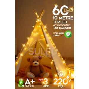 Topled Pro 10 Metre 60 LED Gün Işığı 220V Fişli 3 Modlu LED Işık Iç ve Dış Mekan Dekoratif Süsleme