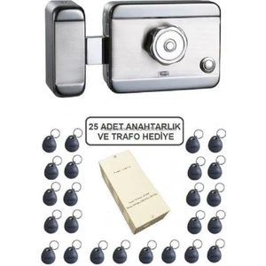 Smart Motorlu Otomat (Sessiz-Güvenli Elektrikli Trajlı Apartman Kapı Kilidi) + Kartlı Sistemi + Trafosu + 25 Çip