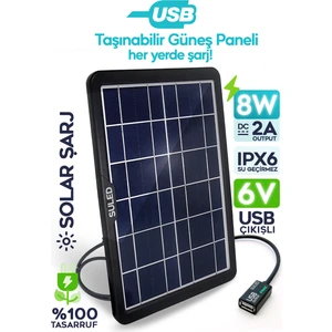8W Güneş Enerjili Solar USB Şarj Paneli 6V USB Çıkışlı 2A Telefon Tablet ve USB Ürün Şarj Ünitesi