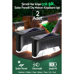 Köşebent Bahçe Aydınlatması 2 Adet Dekoratif Beyaz Işık Güneş Panelli Işık Merviden Balkon Yol Çit