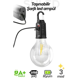 Taşınabilir Şarjlı LED Ampül Outdoor Kamp Bahçe Lambası 10W Askılı Kırılmaz LED Işık