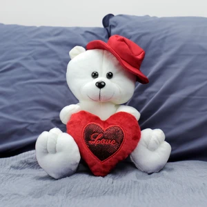 Platin Gift Kalp Tutan Şapkalı Peluş Ayıcık 40CM Beyaz