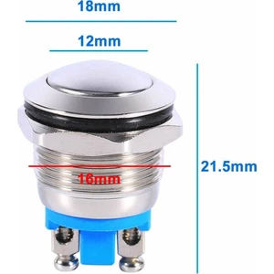 Roboyol Store 16MM Metal Panel Montaj Yuvarlak Kafa Push Buton No Dc 6A 12V Ac 3A 250V IP67 Su Geçirmez