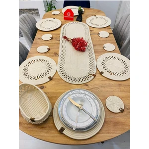 Jüt Hasır Amerikan Servis Supla  Runner Sepet ve Bardaklık 14 Lü