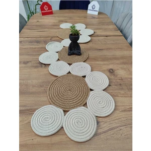 Jüt, Hasır, Dekoratif Masa Örtüsü,papatya Model Runner 40 x 110  cm , Sehpa Örtüsü, Bohem Tarzı