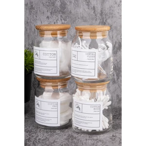 Moda Ozy 4lü 300ML Ahşap Kapaklı Pamuk/kulak Pamuğu/makyaj Pamuğu/diş Ipi Kavanozu Cam Banyo