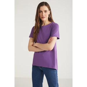 Tatum Kadın 100% Pamuk Süprem Yuvarlak Yaka Comfort Fit Mor T-Shirt