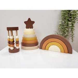 Tinyminywoods Yıldız Halka Kule Set (Halka Kule + Abaküs + Gökkuşağı )Ahşap Oyuncak Dekor Montessori Oyuncak