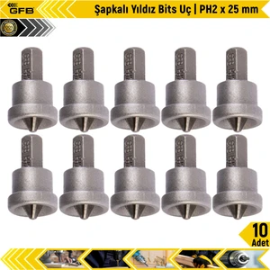 Şapkalı Yıldız Bits Uç | Ph2 x 25 mm | 10 Adet