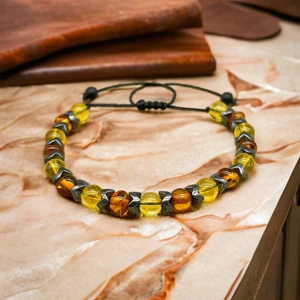 İkizler Doğaltaş Sitrin Doğal Taşlı Baltık Damla Kehribar Bileklik