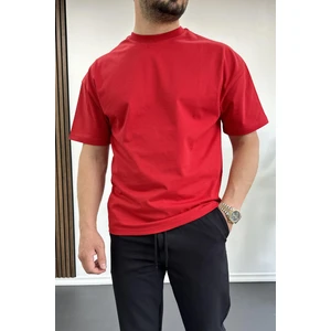 Erkek Oversize %100 Pamuk Nefes Alan Basic T-shirt Kırmızı Edw038