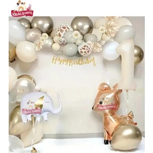 Bkmc Party Fil Ceylan Retro Krem Renk Balon Doğum Günü Parti Seti Süsü