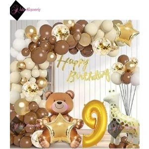 Bkmc Party Hayvan Temalı Kahverengi  Doğum Günü Parti Seti Balon Seti