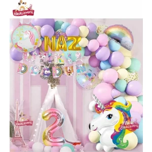 Bkmc Party Gold Harfli Yaş Karakterli Unicorn Temalı Doğum Günü Parti Seti