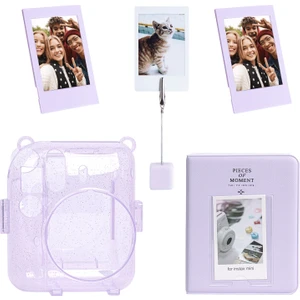 Mini 12 Simli Şeffaf Lila Kılıf Pvc 64'lü Albüm ve Fotoğraf Çerçeveleri Aksesuar Seti