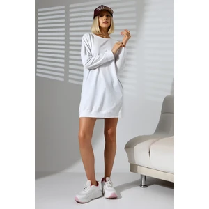 Pamuklu Likralı Kompakt Uzun Kol Manşetli Salaş Tunik 19186 Beyaz