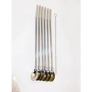 Kaşıklı Pipet Seti 6'lı Paslanmaz Çelik, Gold Renk