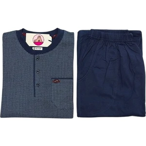 Erkek 3 Düğmeli  Pamuk Süprem Göğüs Cepli Mevsimlik Uzun Kol Pijama Takımı