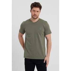 Combine Michail Erkek Haki Slim Fit Bisiklet Yaka %100 Pamuk Kısa Kollu Pamuklu Tişört - Haki