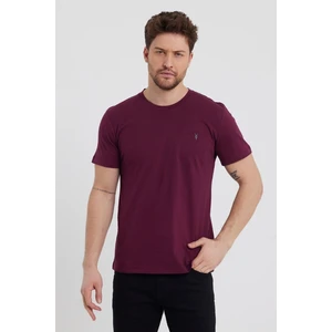 Combine Michail Erkek Bordo Slim Fit Bisiklet Yaka %100 Pamuk Kısa Kollu Tişört - Bordo