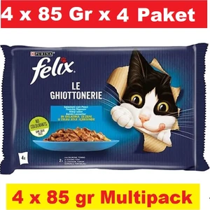 Multipack Somonlu ve Ton Balıklı Yetişkin Kedi Yaş Maması 4X85 gr x 4 Paket