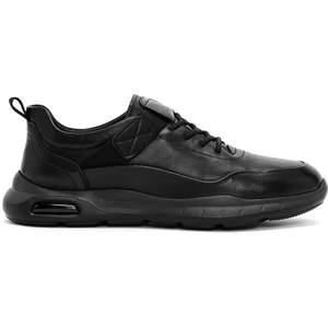 Erkek Siyah Bağcıklı Deri Casual Sneaker 24WFD690618