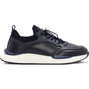 Erkek Lacivert Bağcıklı Deri Sneaker 24WFD692518