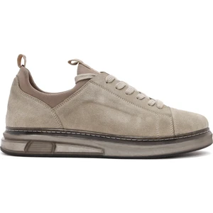 Erkek Bej Bağcıklı Süet Deri Sneaker 24WFD633110