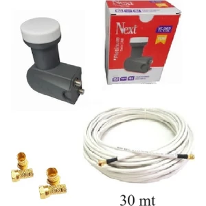 Twin Ikili 2 Li Platinum Quad Next Lnb (YE-202) + 30 Metre Hazır Anten Kablosu + 4 Gold-Sarı F Konnektör Dahil