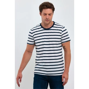 Combine Michail Lacivert Erkek Slim Fit Kesim Bisiklet Yaka Kısa Kollu Çizgili T-Shirt - Lacivert