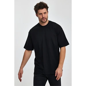 Combine Michail Erkek Oversize Fit Kalın Kumaş Dokulu Bisiklet Yaka T-Shirt - Siyah