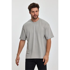 Combine Michail Erkek Oversize Fit Kalın Kumaş Dokulu Bisiklet Yaka T-Shirt - Grı