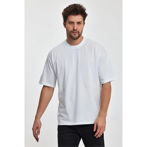 Combine Michail Erkek Oversize Fit Kalın Kumaş Dokulu Bisiklet Yaka T-Shirt - Beyaz