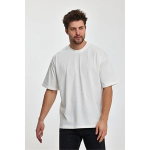 Combine Michail Erkek Oversize Fit Kalın Kumaş Dokulu Bisiklet Yaka T-Shirt - Ekru