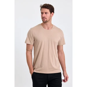 Combine Michail Erkek Slim Fit  Pamuk Bisiklet Yaka Basic Tişört Bej