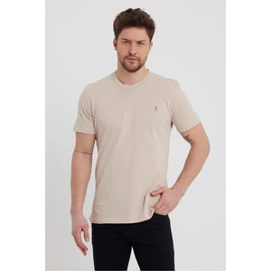 Combine Michail Erkek Bej Rengi Slim Fit Bisiklet Yaka  Pamuk Kısa Kollu Tişört - Bej